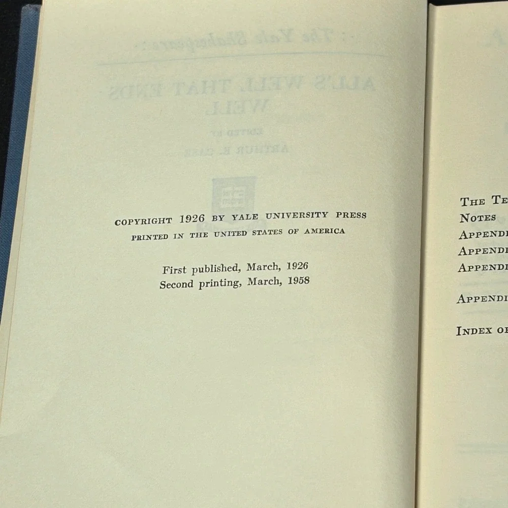 The Yale Shakespeare: All's Well That Ends Well – (Hardcover, 1958) 2nd Printing